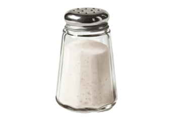 Transparent Glass Salt Shaker Isolated on Black Background with White Salt Inside