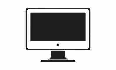Computer monitor silhouette, Transparent PNG available Computer Monitor Vector Icon in Black and White – Minimalist Line Art of Desktop Display with Glossy Screen and Rectangular Stand for Tech
