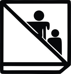Graphic sign warning of escalator safety rules and prohibited actions for public awareness and guidance