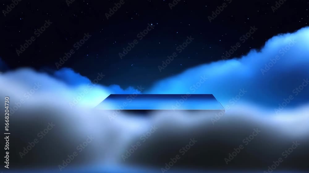 Wall mural a futuristic floating platform against a backdrop of a starry night sky. a dreamy surreal scene unfo