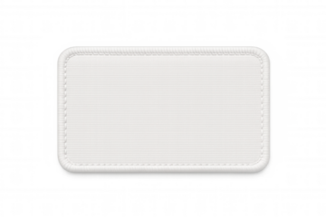 Close-up of a blank white rectangular clothing label with stitched border, featuring a transparent background, ideal for showcasing custom designs or branding elements