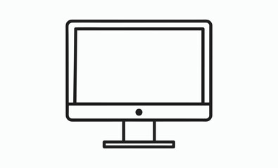 Computer monitor silhouette, Transparent PNG available Computer Monitor Vector Icon in Black and White – Minimalist Line Art of Desktop Display with Glossy Screen and Rectangular Stand for Tech