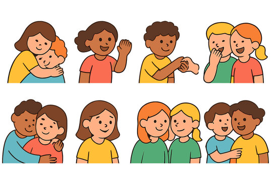 Childhood Bonds Icons. Flat vector mini-illustrations Shared rituals and bonding habits in colors children's