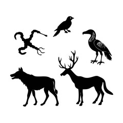 set of silhouettes of animals