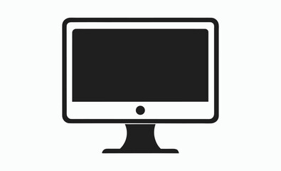 Computer monitor silhouette, Transparent PNG available Computer Monitor Vector Icon in Black and White – Minimalist Line Art of Desktop Display with Glossy Screen and Rectangular Stand for Tech