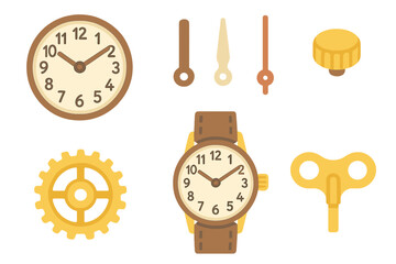 Vintage Watch Illustrations. Flat vector mini-illustrations Vintage mechanical watches close-up in colors