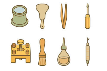 Vintage Watch Repair Tools. Flat vector mini-illustrations Vintage watch repair tools in colors children's