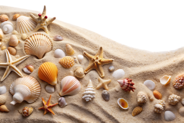 Sand and Sea Shells – Beach Theme – Isolated on White Background – PNG – GENERATIVE AI