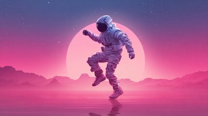 Dancing Astronaut. Fun Hip Hop Dancer on Alien Planet. Active Lifestyle in Space