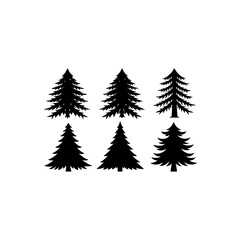 Obraz premium 6 different snowy fir tree silhouette vector icons