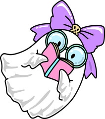 Halloween Ghost Reading a Book Cartoon Illustration