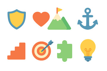 Resilience Icons for Kids. Flat vector mini-illustrations Building resilience at work in colors children's