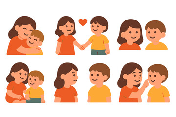 Sibling Love Illustrations. Flat vector mini-illustrations Affectionate moments between siblings in colors