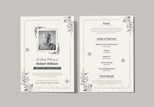 Elegant Funeral Obituary Program Memorial Template