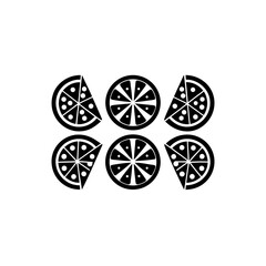 6 different whole pizza silhouette vector icons se