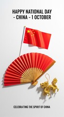 Chinese Flag And Fan With Dragon Ornament For National Day Celebration china
