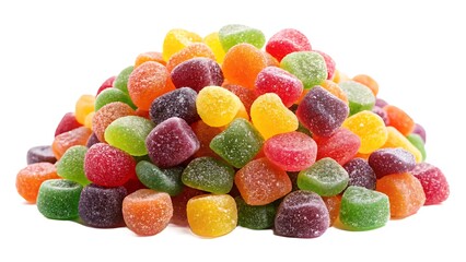Pile of colorful gummy candies isolated on white background