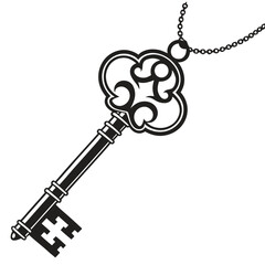 Ancient key on chain silhouette