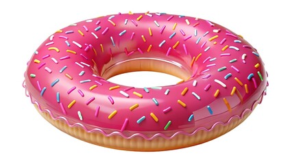 Pink inflatable donut pool float isolated on white background