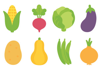 Farm Harvest Icons. Flat vector mini-illustrations Farm harvest in colors children's illustrations: corn,
