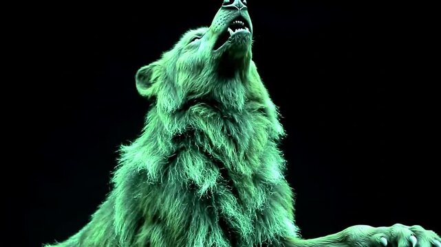 Green Wolf Howling in the Dark A Majestic Creature.
