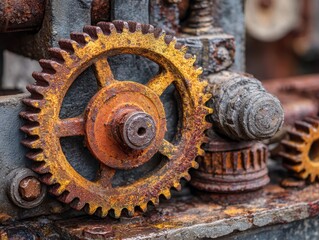 Rusty Gears and Industrial Machinery Close-Up