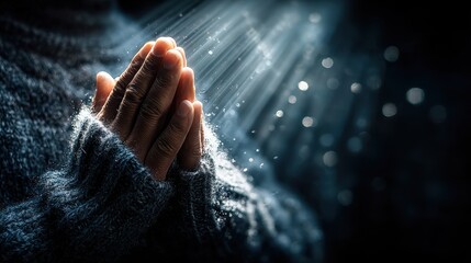Praying Hands Bathed in Light, Seeking Hope and Spiritual Guidance
