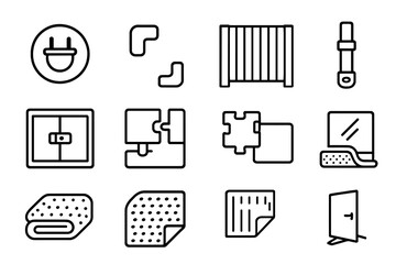 Safe Room Icon Set. Outline icon set of safe room features: plug cover, corner guard, safety gate, anti-tip