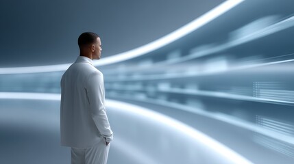 Ai education in futuristic holographic library guiding students with advanced technology human interaction