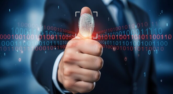 Thumbprint scan with binary code fingerprint biometric