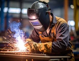 Welder working in industrial factory