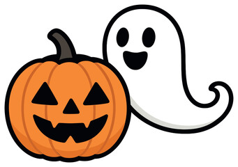Playful ghost and pumpkin halloween vector | spooky jack-o'-lantern and ghostly fun image
