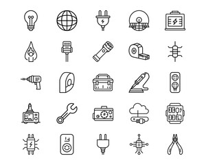 Electrician Tools Line Vector Icons