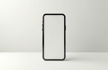Modern smartphone mockup with blank screen on neutral background. Sleek black device features realistic studio lighting casting subtle shadow. Clean, versatile design suitable for business