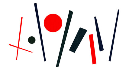 Black and red paper geometric shapes isolated. Abstraction art modern details texture.