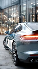 Grey Electric Car Charging in Modern City Setting