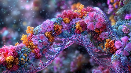 Obraz premium Dna structure with floral elements genetic code molecular biology science and nature art illustration