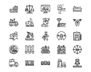 Fototapeta premium Delivery and Logistics Line Vector Icons