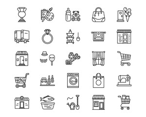 Shops and Stores Line Vector Icons