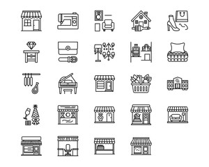 Shops and Stores Line Vector Icons