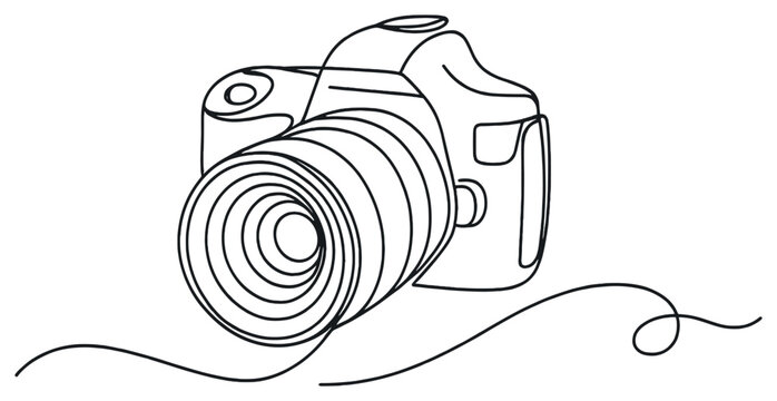 Modern camera line art vector - photography, minimalist graphic for design concepts