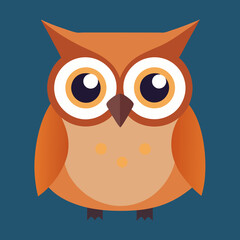Cute cartoon brown owl vector illustration with big eyes and feathers flying at night