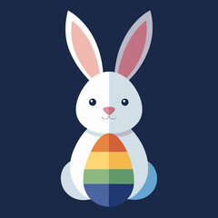 Happy Easter cartoon bunny with colorful eggs