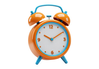 Orange and Blue Alarm Clock Isolated on Transparent Background