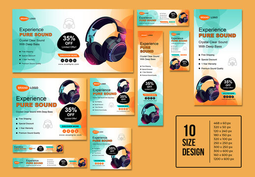 Headphone Web Banner Ads Set Layout
