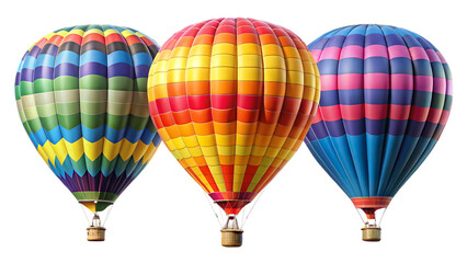 Fototapeta premium Set of Three Hot Air Balloons – Isolated on White Background – PNG – GENERATIVE AI