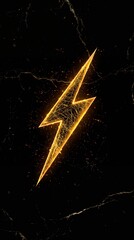 Vertical banner, wallpaper for social media of Epic logo design of a golden thunderbolt, forged like a divine weapon of Zeus, glowing with sparks and aura. Black marble background with subtle cracks