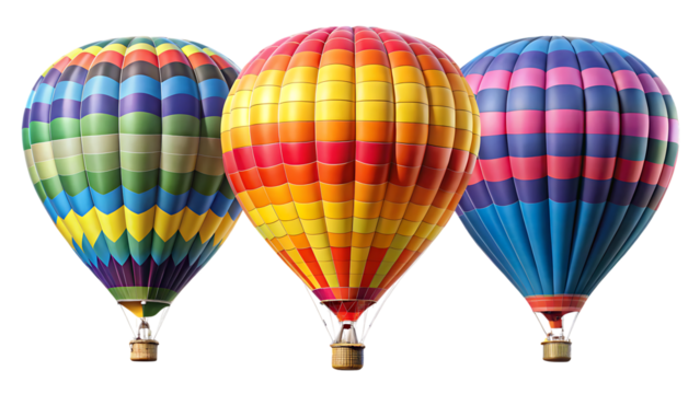 Set of Three Hot Air Balloons – Isolated on White Background – PNG – GENERATIVE AI