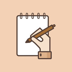 Hand Writing with Pen on Spiral Notebook Flat Vector Illustration