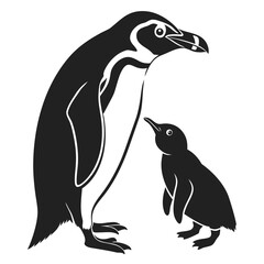 Fototapeta premium Penguin feeding chick silhouette